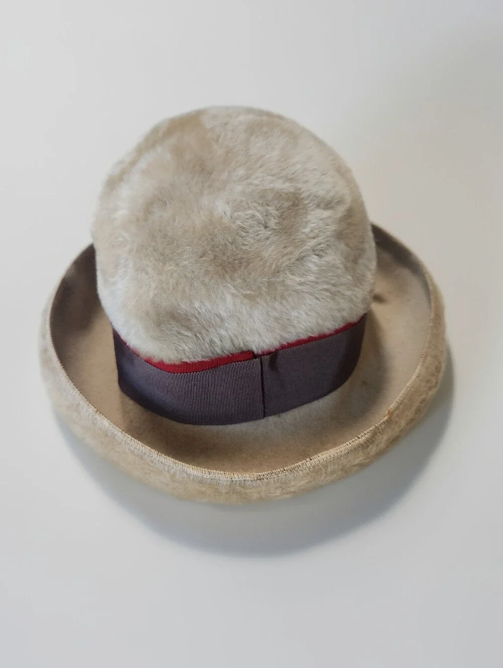 Vintage Darcel Exclusives Tan Felt Hat w/ Faux Fur Leather Accents Size  M